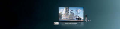 Televisor BRAVIA con una imagen en la que se muestra una escena de Horizon Forbidden West™, la consola PS5 y el control a la derecha, y el logotipo de la clasificación Adolescentes de la ESRB abajo a la izquierda