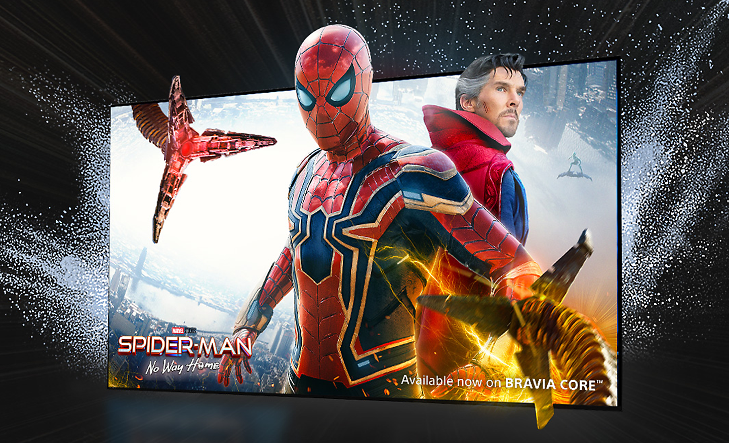 BRAVIA XR televizor, na zaslonu je prikazana slika iz filma Spider-Man: Put bez povratka