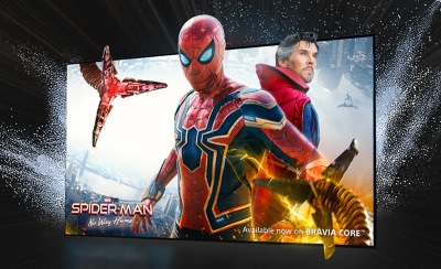 BRAVIA XR TV displaying an image from Spider-Man: No Way Home