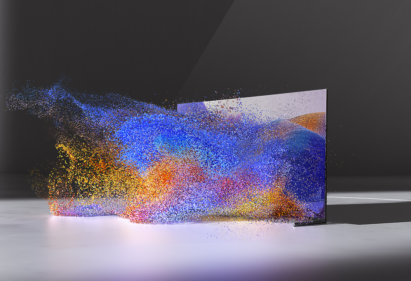 Телевизор BRAVIA XR прикажува апстрактна слика во разни бои што изгледа како да излегува од екранот