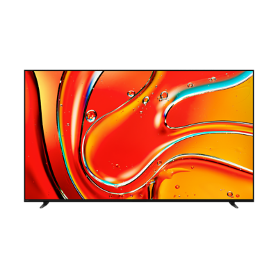 מבט קדמי על BRAVIA 7 עם צילום מסך של טיפות מים בצבע אדום וכתום