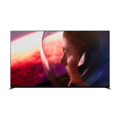 Front view of BRAVIA 9 with screenshot of red and blue water droplets