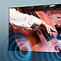 BRAVIA TV with a screenshot of a musician plucking the strings of a double bass