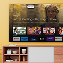 Living room with a wall-mounted BRAVIA TV displaying an array of entertainment apps and streaming services