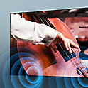 BRAVIA TV with a screenshot of a musician plucking the strings of a double bass