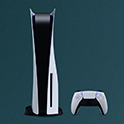 PS5™ console on left with controller alongside to the right
