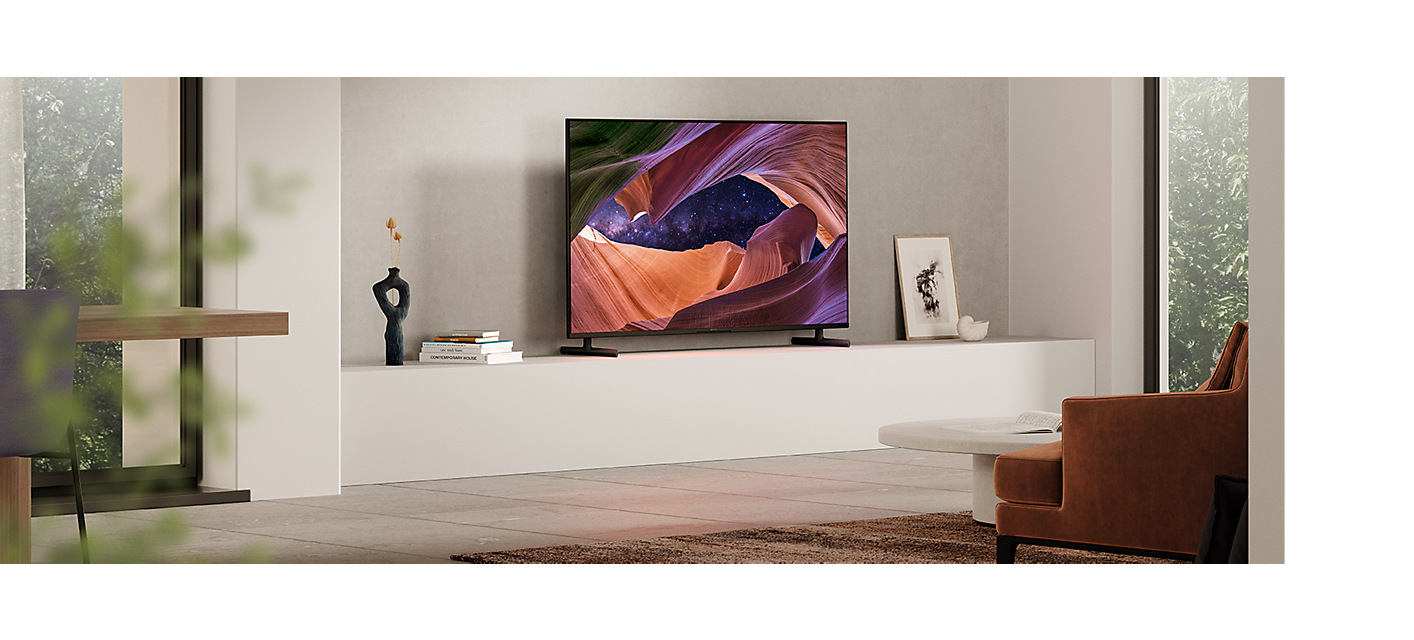 BRAVIA X82L in living room with image of rocks on screen
