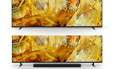 Imagen de dos televisores BRAVIA serie X90L en la que se muestra el soporte con las configuraciones estándar y de barra de sonido