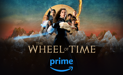 ภาพหน้าจอซึ่งเป็นภาพตัวละครจาก The Wheel of Time และโลโก้ Amazon Prime ที่ด้านล่าง