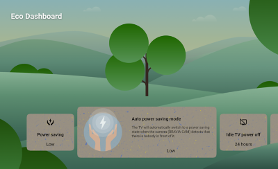 Screenshot showing trees and hills with Eco Dashboard menu below and Auto power saving mode highlighted