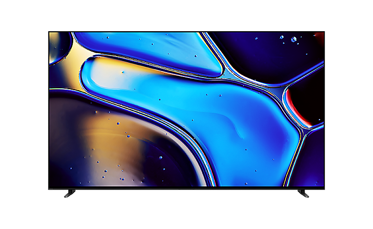 Vista frontale di BRAVIA 8 con schermata di gocce d'acqua blu