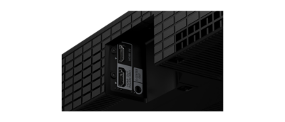 Angled view of HDMI and S-CENTER OUT connection ports