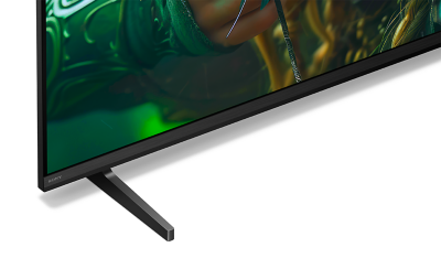 Góc nhìn nghiêng bên hông TV BRAVIA trên chân đế dạng tấm mỏng hình chữ T.