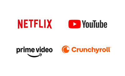 Лого ознаки за Netflix, YouTube, Prime Video, Crunchyroll