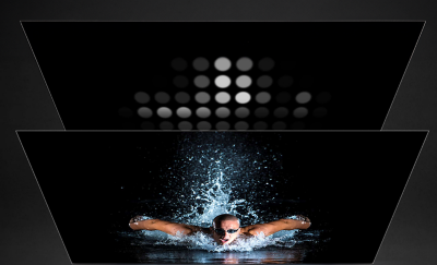 Imagen de una persona nadando con iluminación brillante y nítida de Full Array LED.