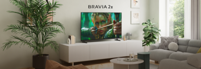 BRAVIA 2 II TV displaying a fantasy archer scene in a modern living room.