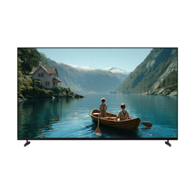 Front view of BRAVIA 3 II displaying two children rowing a boat on a lake in vivid 4K detail
