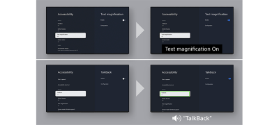 Talkback and text magnification functions