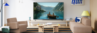 Modern living room with a BRAVIA 3 II featuring a Flush Surface design, blending seamlessly into the space with minimal bezels