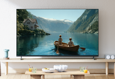 Sala de estar moderna con un BRAVIA 3 II que presenta un diseño de superficie sin bordes que se integra a la perfección en el espacio con biseles mínimos