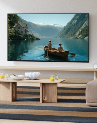 Modern living room with a BRAVIA 3 II featuring a Flush Surface design, blending seamlessly into the space with minimal bezels