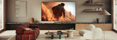 BRAVIA 7 II TV on its Mirage Stand displayed in a modern living room
