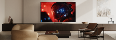 BRAVIA 9 II TV on its Mirage Stand displayed in a modern living room
