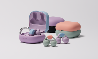 LinkBuds Clip con cubiertas de estuche en tonos pastel y audífonos a juego