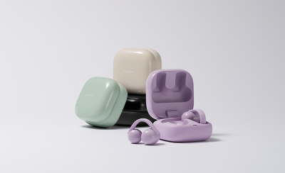 LinkBuds Clip y estuches de carga en lavanda, Greige, verde y negro