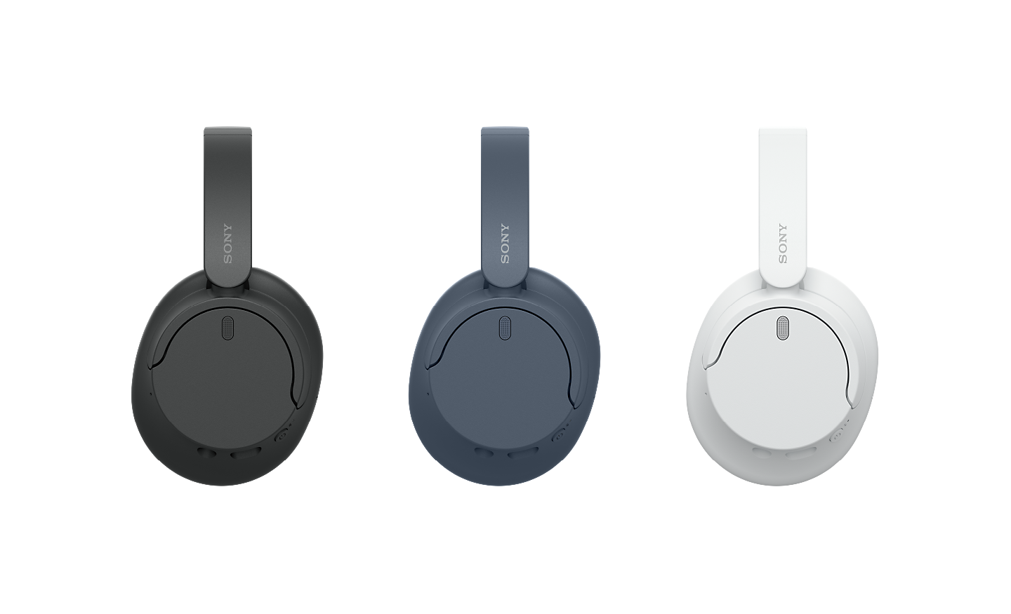 Εικόνα 3 ζευγαριών ακουστικών Sony WH-CH720 σε μαύρο, μπλε και λευκό χρώμα