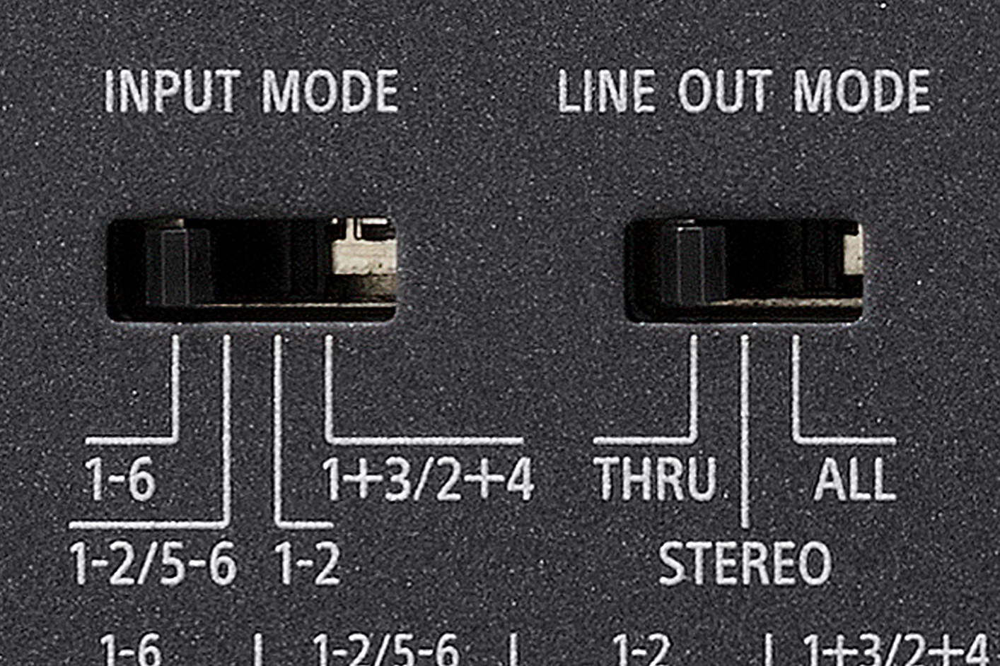 Close up image of input mode and line out mode switches
