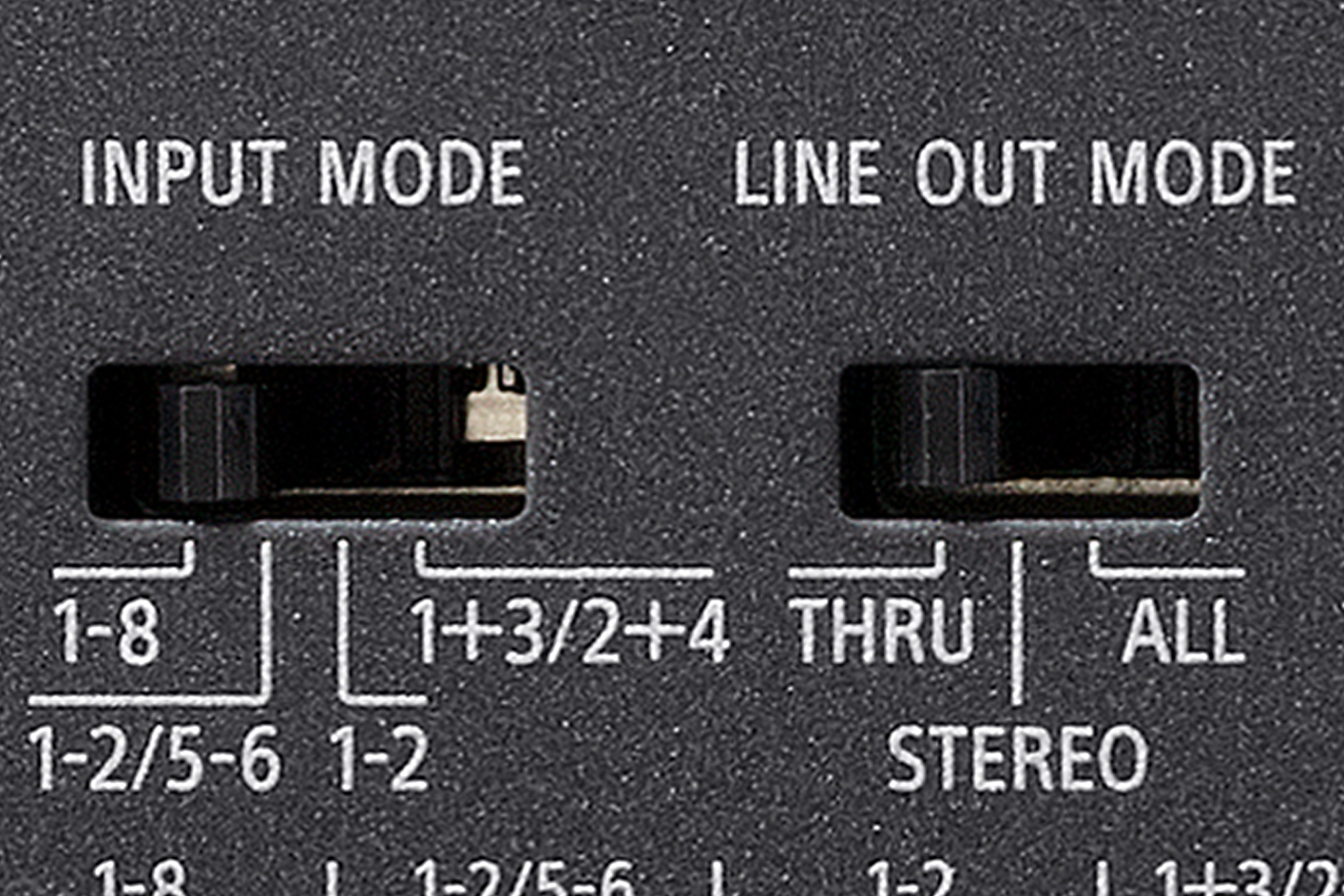 Close up image of input mode and line out mode switches