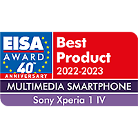 Лого на наградата EISA 40-а годишнина, най-добър продукт за 2022 – 2023 г., мултимедиен смартфон, Sony Xperia 1 IV