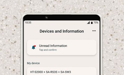 Close up image of the top of a mobile phone with a Devices and Information menu on screen