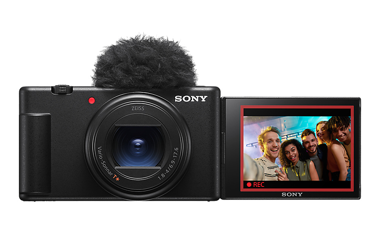 Front view of Sony ZV-1 II vlog camera with flip screen