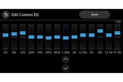 Afbeelding van de aanpaste EQ-interface met aanpasbare instellingen