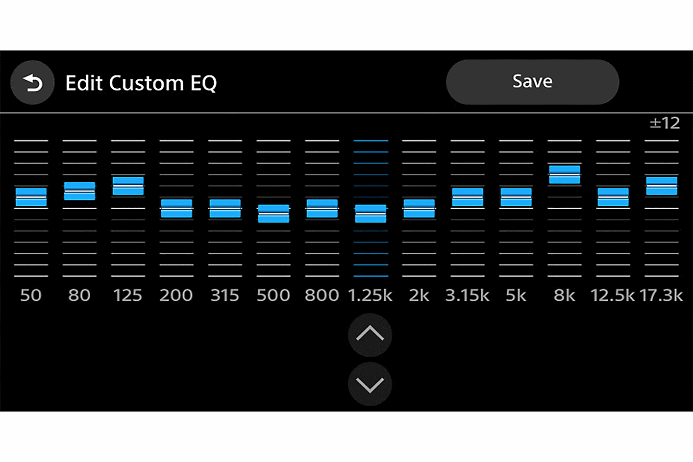 Afbeelding van de aanpaste EQ-interface met aanpasbare instellingen