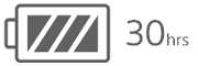 Image of a battery and text 30 hours on the right