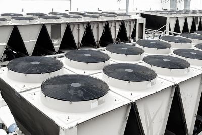 Photograph of compact pumps used to drive high-efficiency refrigeration plantchiller equipment