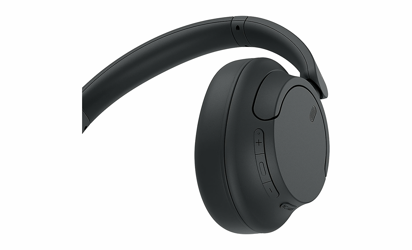 Close-up image of the buttons on a black pair of Sony WH-CH720 headphones