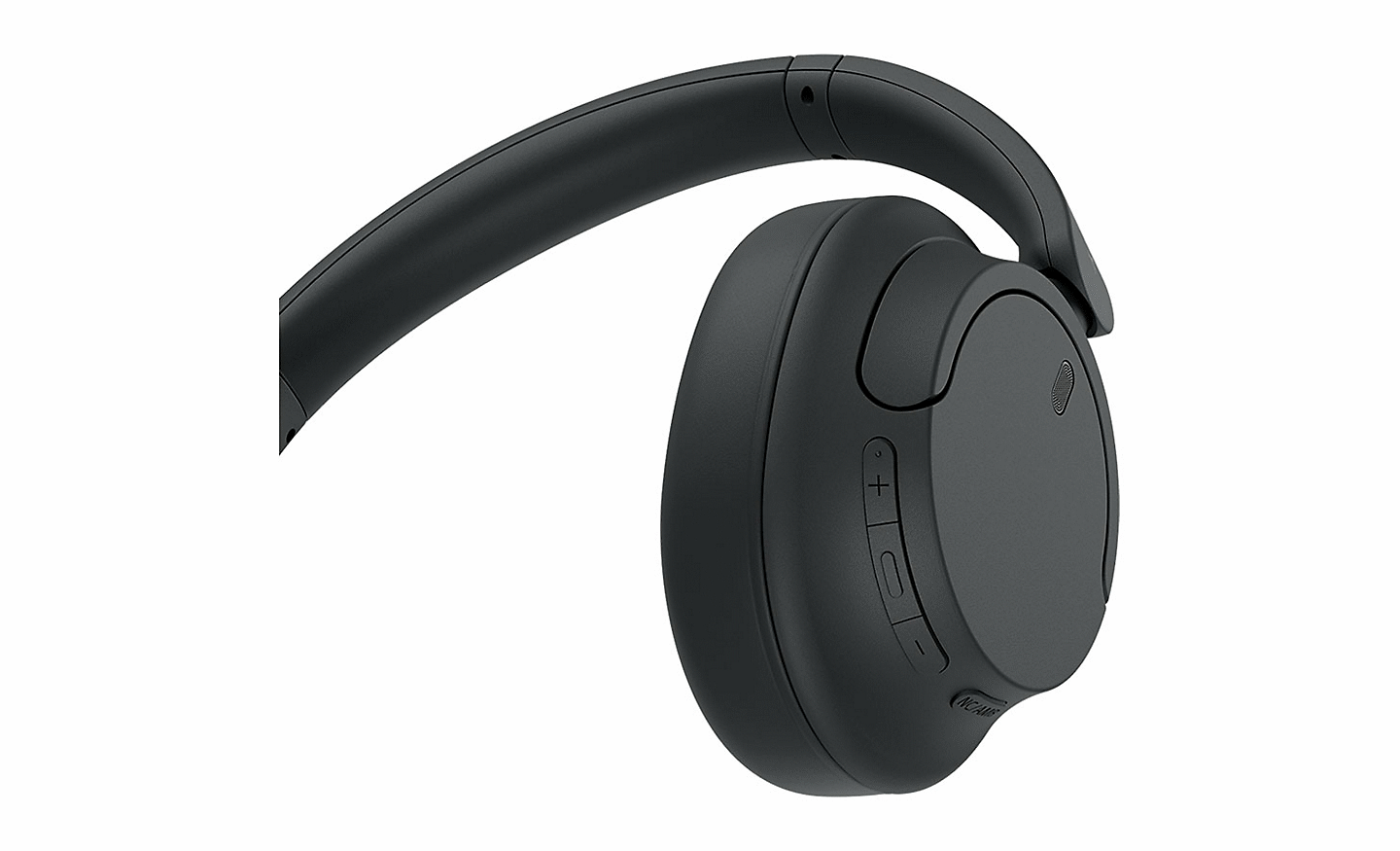 Close up image of the buttons on a black pair of Sony WH-CH720 headphones