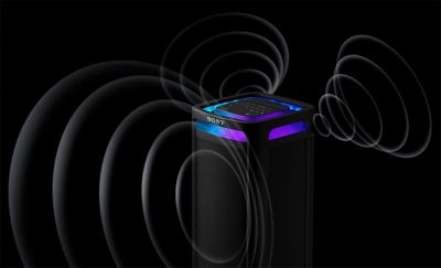 ULT TOWER 9AC with illustrations of sound waves emanating from the top of the speaker.