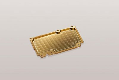 Internal‑ribbed gold‑plated OFC damping shield, isometric view