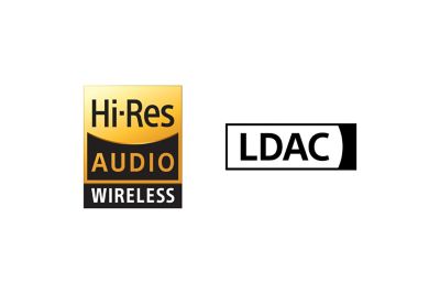 Bild på High-Res Audio Wireless- och LDAC-logotyperna.
