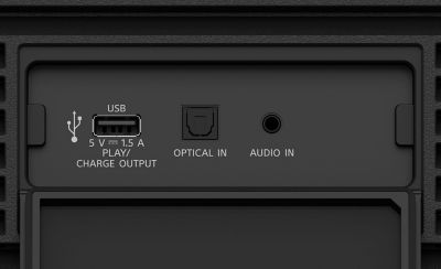 Rear view of the rear panel of the ULT TOWER 10 speaker with the various inputs available.