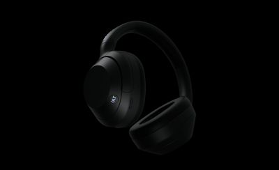 A low angle of the ULT WEAR headphones in black.