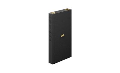 Rear‑angled product shot of Sony NW‑ZX900, textured back panel with gold Walkman logo