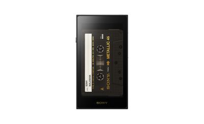Sony NW‑ZX900 screen displaying vintage cassette tape style wallpaper