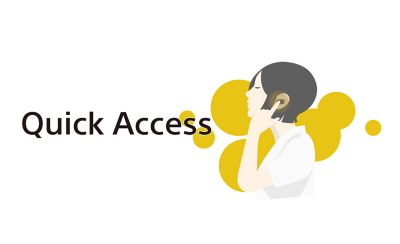 Logo cu Sony Quick Access lângă o ilustrație cu o persoană atingând elementele intraauriculare.