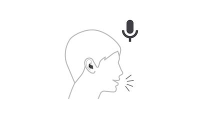 An illustration of a person controlling LinkBuds Fit using their voice.